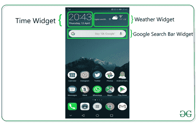 Time Widget, Weather Widget, Google Search Bar Widget