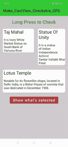Make CardView Checkable In Android Sample GIF