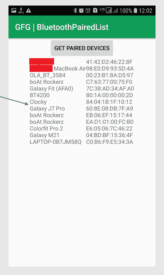 Display Bluetooth Paired devices 